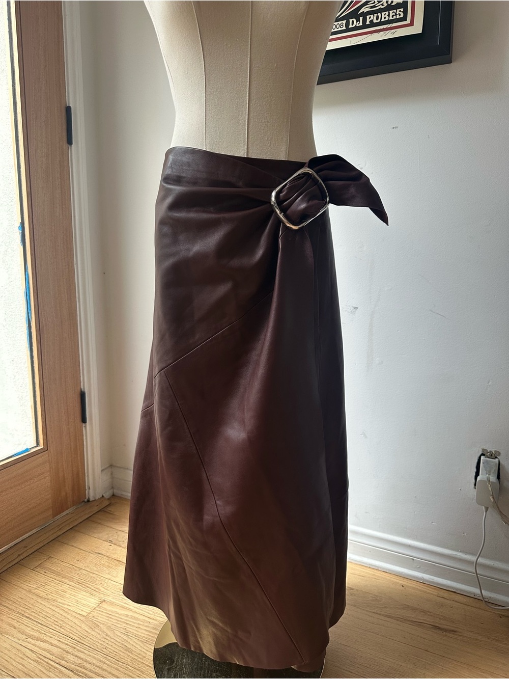 ZARA Limited Edition 100% Leather Wrap Midi Skirt – Burgundy / Oxblood – XS
